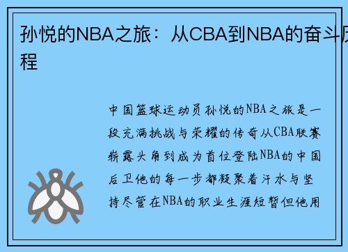 孙悦的NBA之旅：从CBA到NBA的奋斗历程